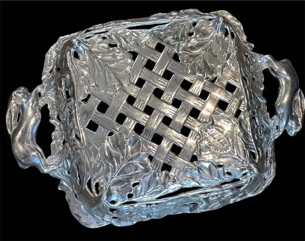 Arthur Court 1999 Aluminum Rabbit and Leaf Motif Basket Tray